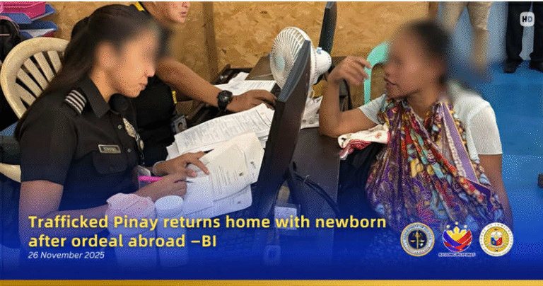 Filipino trafficking victim and her newborn child back home
