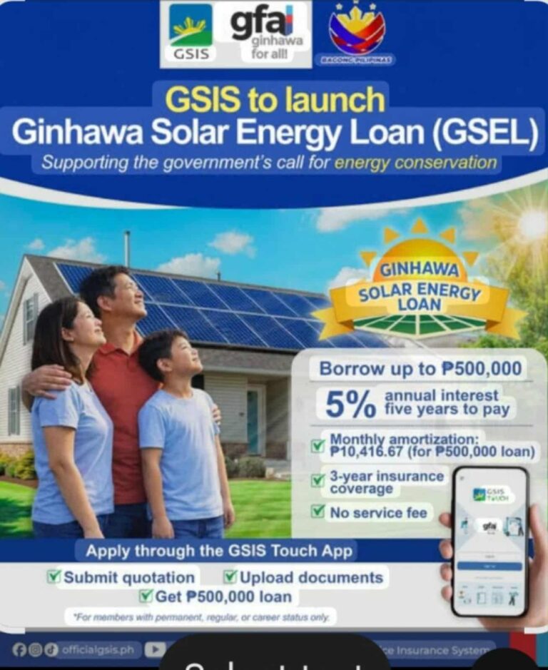 Solar Panel Loan for GSIS Members