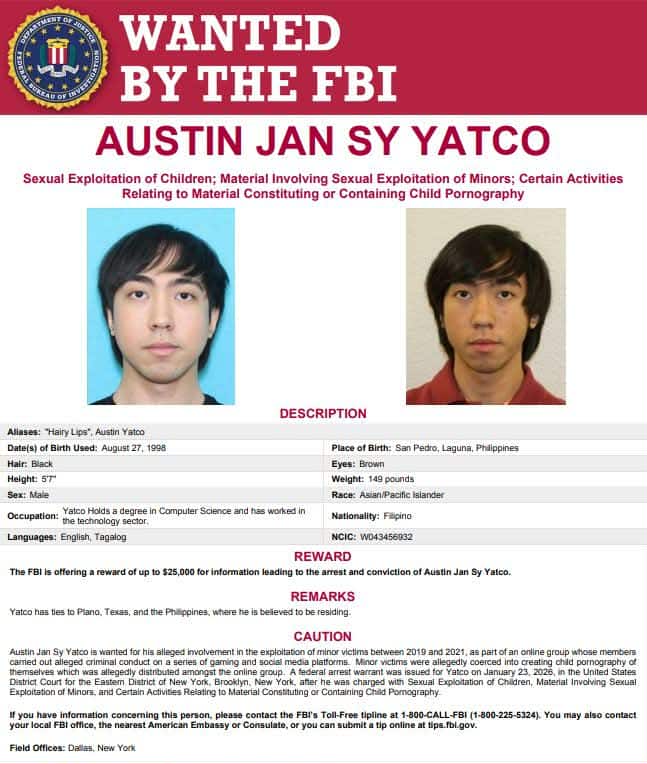 FBI: $25,000 Reward vs Filipino in Sex Crimes